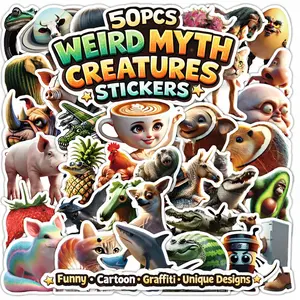 1Pc 50PCS Myth Creature Stickers Funny Weird Cartoon Monster Vinyl Waterproof Decals Aesthetic Graffiti Sticker Pack for Laptop Water Bottle Phone Case Skateboard Helmet Scrapbook DIY Decor Gift Spring Summer Party Supplies