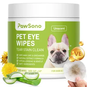 PawSono Eye Wipes for Dogs & Cats, Hypoallergenic Dog Eye Wipes Cleaner, Natural Cleaning Grooming Pet Wipes Gently Remove Tear Stain, Eye Debris, Discharge, Mucus, Non-Irritating, Unscent, 100 PCS
