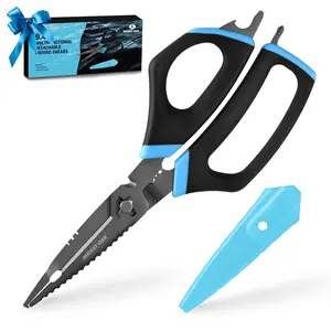 Mossy Oak 9.4" Fishing Shears, Detachable Multifunctional Large Scissors for Braid, Mono & Fluorocarbon Line & Bait, with Scaler, Hook Remover, Bottle Opener & Sheath