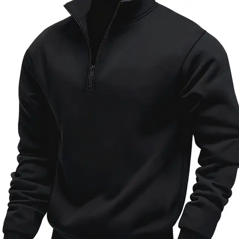 Men's Classic Versatile Solid Color Fitted Plain Half-Zip Long Sleeve Casual Warm Sweatshirt, Tops, Essential Fleece Lined Pullover for Fall & Winter Casual Wear