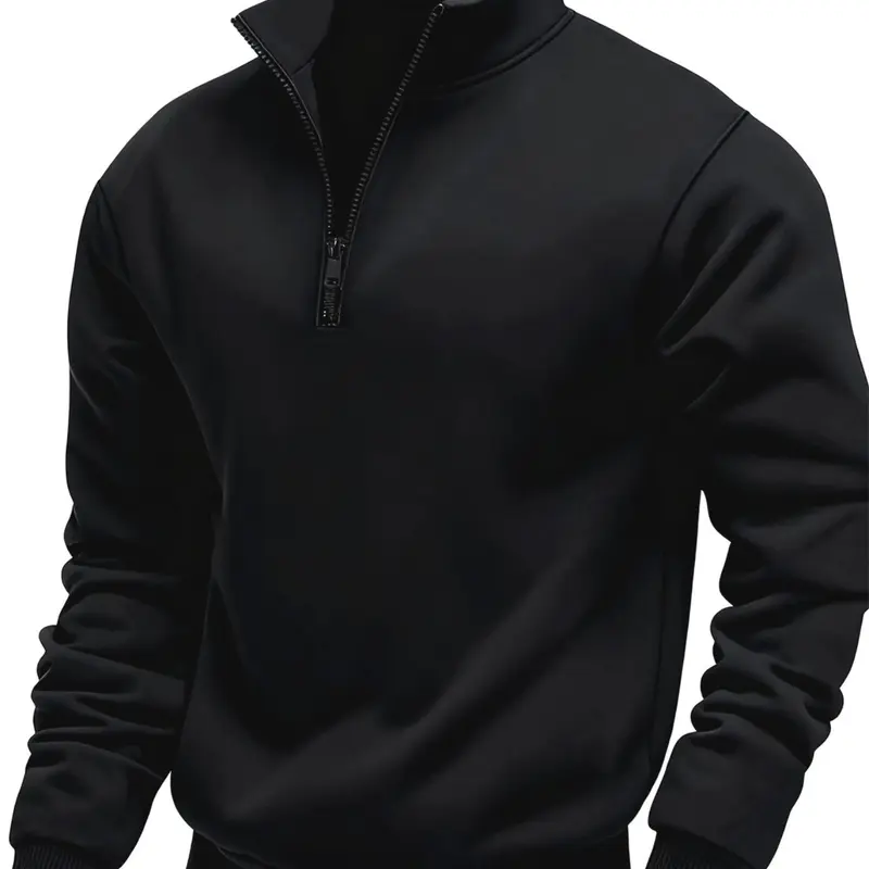 Men's Classic Versatile Solid Color Fitted Plain Half-Zip Long Sleeve Casual Warm Sweatshirt, Tops, Essential Fleece Lined Pullover for Fall & Winter Casual Wear