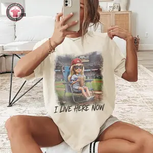 I Live Here Now Baseball Mom Shirt, Distressed Doll Face Tee, Softball Mom Shirt, Baseball Mama Gift, Gift for Women & Men