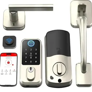 Smart Deadbolt Lock: Front Door Lock Set Keyless Entry with Handle, Smart Locks for Front Door, Alexa Compatible, Fingerprint Keypad Deadbolt, Touchscreen,App Remote Control