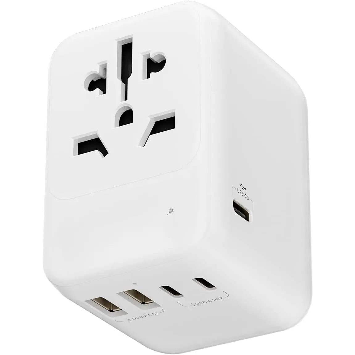 28W Universal Travel Adapter,Power Adapter with 5 USB Ports - All-in-one , UK, AUS, EU Plugs for Worldwide Use(White).