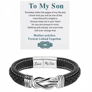 Son's Infinity Knot Bracelet, Love My Son Bracelet for My Son To My Son Infinity Knot Leather Bracelet From Mom Stainless Steel Engraved Jewelry for Birthday Christmas
