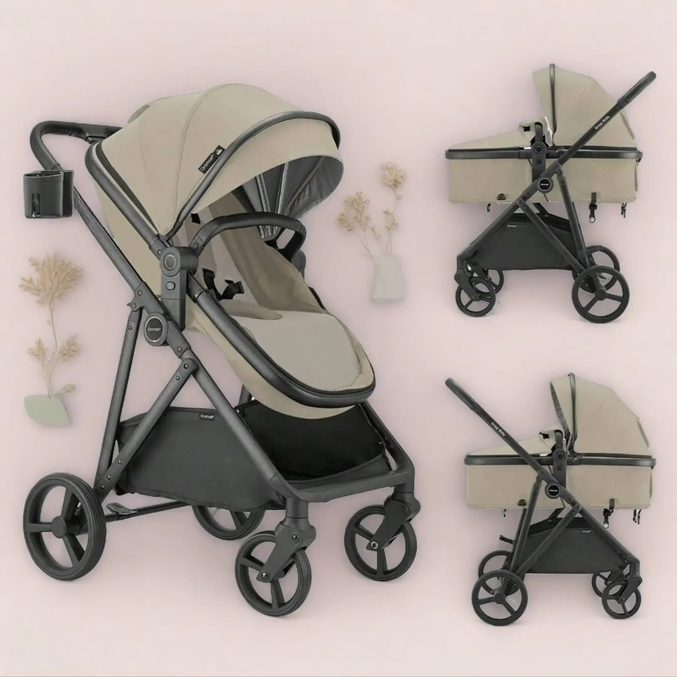 3-in-1 Convertible Baby Stroller and Bassinet, Lightweight Travel Pram with Reversible Seat for Newborns and Toddlers, UPF 50+ Sun Canopy & Cup Holder, Travel Size, 5 - 10 Kg, Unisex, Multi Functional, Sun Canopy And Bassinet Strollers, 0 - 3 Months, Univ