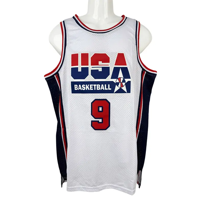 1992 USA #9 basketball jerseys for men basketball jersey Sewing embroidery Retro basketball uniform big size Mesh breathable Casual loose sportswear Outdoor sportswear White Blue S-2XL 90s Dream Team Cheap High Quality Accept mixed wholesale, Retro Embroi