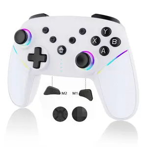 Wireless Controller with RGB LED, Six-Axis Gyroscope Vibration Adjust, Bluetooth-compatible Game Handle for Switch PC Android iOS Devices, Wireless Gaming Controller