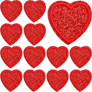 20pcs Red Heart Iron on Patches Cute Heart-Shaped Glitter Sew on Patch Decorative Sequined Embroidered Applique Embellishments for DIY Jeans Jackets Clothing Hat Bag Repair Decor