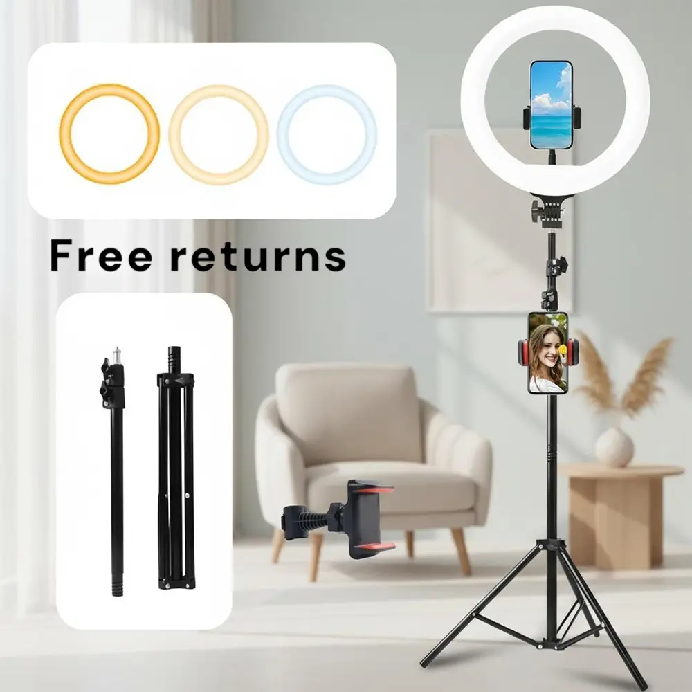 10" Adjustable Ring Light with 63" Tripod Stand and Phone Holder Kit, Foldable Design for Portable, for Cellphone, Live Streaming, Vlogging, YouTube, TikTok, Lighting for Video Recording#SummerWins#BackToSchoolDeal