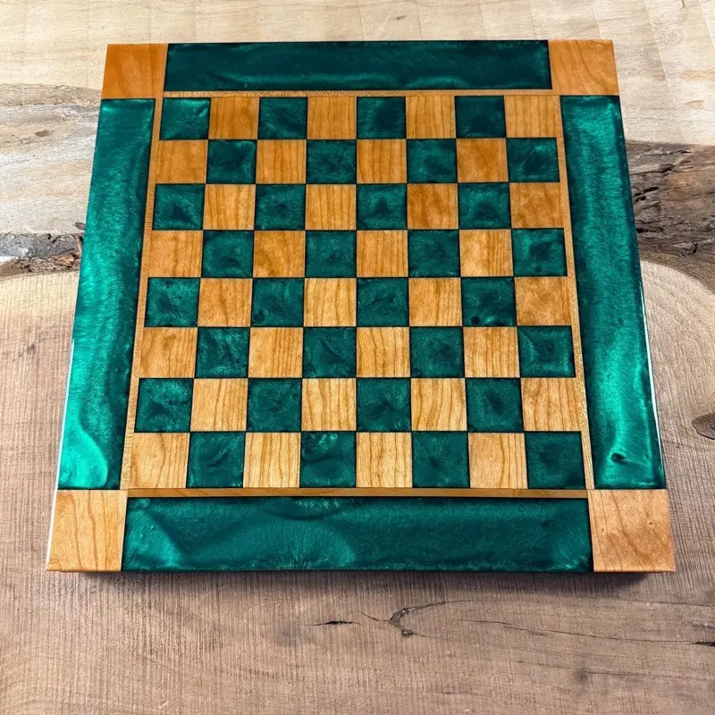 Emerald Green Cherry Wood Chess Board (INCLUDES GLASS PIECES)