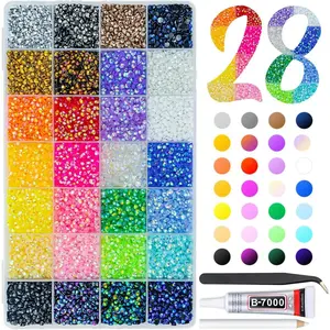 28 Color 4mm Jelly Resin Rhinestones w B7000 Glue for Bedazzling Crafting Flatback Stones Colorful AB Gems Diamonds Bedaazler Kit Charms for Nails Eyes Face Makeup Tumblers Bottles Crafts Shoes