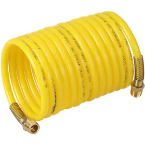 Coiled Air Hose, Nylon Material, Anti-Corrosion, Abrasion Resistance, 1/4 Inch × 12 Feet, 1/4 Inch NPT Brass Air Compressor Accessories Fittings, 200PSI