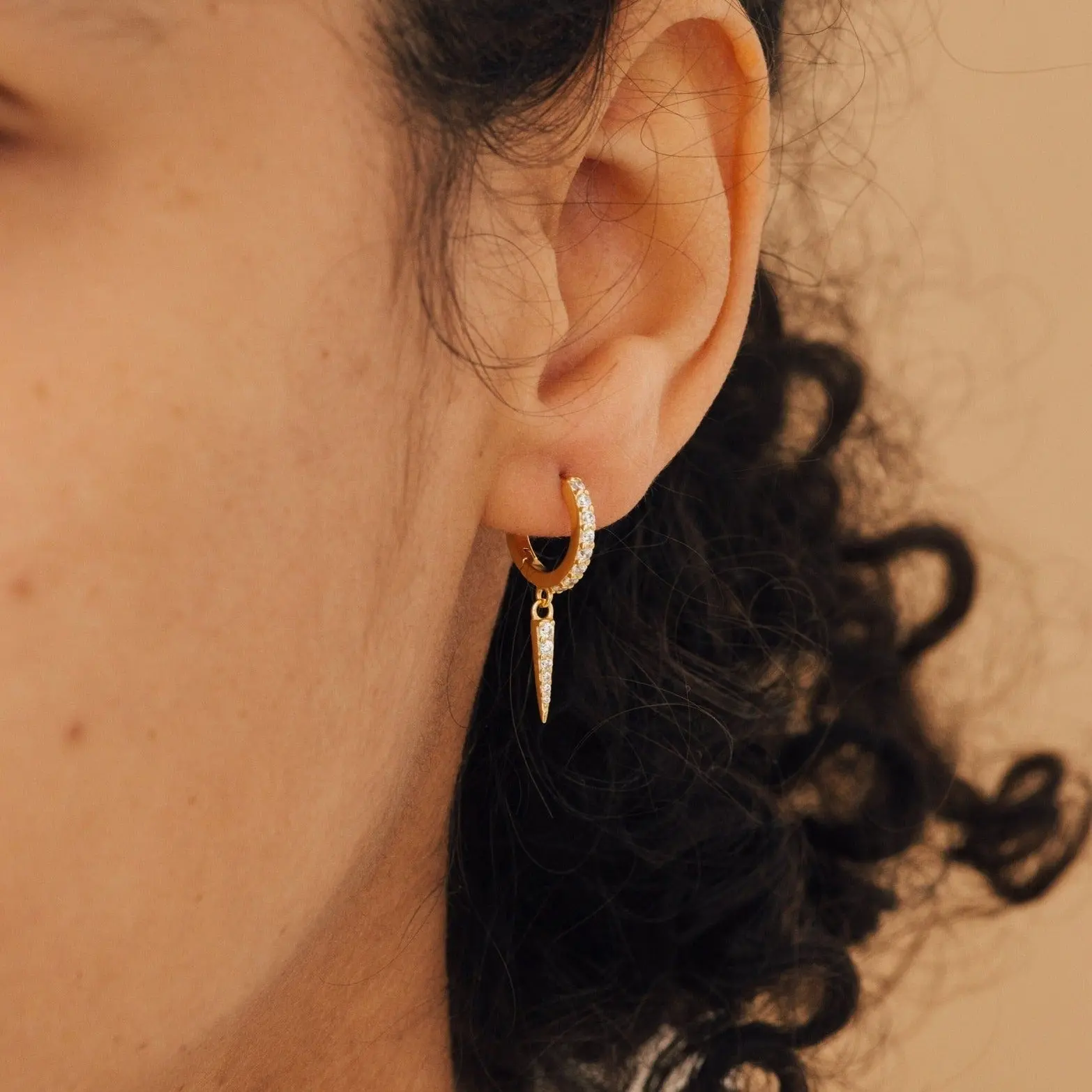 Quinn Pave Dagger Huggies by Caitlyn Minimalist - Bold Diamond Dangle Drop Earrings - Statement Jewelry - Birthday Gift