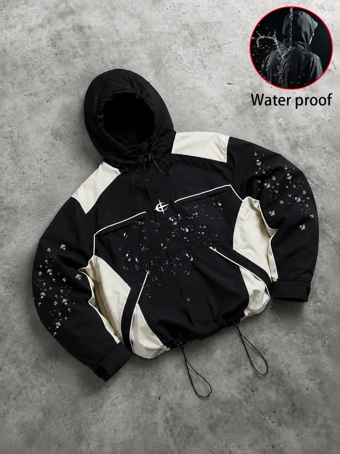 Y2K Streetwear Waterproof Hooded Jacket Lightweight Windbreaker for Men Women Casual Sports Outdoor Zip Up Coat Loose Fit Drawstring Hem Jacket Trendy Athletic Wind Resistant Rain Jacket for Daily Wear Travel Hiking Campus Outfit All Season Activewear Fit