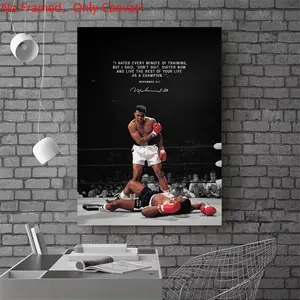 1 piece/set frameless canvas painting print poster, Classic realistic Boxing Sports star art, Artistic, Muhammad Ali Boxing Quote, Motivational Quotes, a perfect gift for mixed martial arts loves, bedroom, living room, wall decoration, Unframed Wall Art