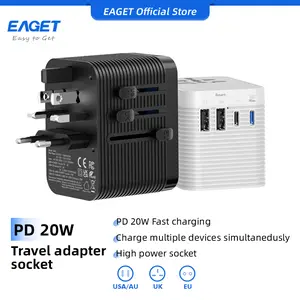 EAGET Universal Travel Adapter All-in-One, International Power Plug Converter with 20W PD Fast Charging, 4 USB Ports, 150+ Countries for US UK EU AU, Safe All-Round Protection, Essential for Business Trips, Vacations, Home Office & Daily Use