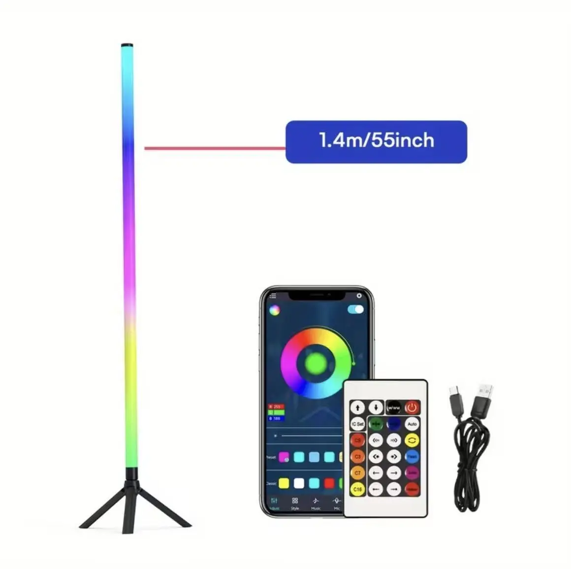 Smart RGB LED Light Bar (1/2 Pack with Carbon Fibre Stand) - App Sync, Remote Control, Music Rhythm Sync, Color Changing, Timer, USB 5V Input, Indoor Mood Lighting, Smartlight, Dynamic Light, Colorful Base Lighting, Ideal for Gaming Rooms, Home Parties