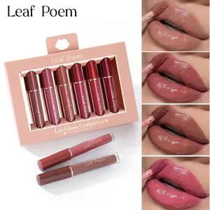 6-Color Long-Lasting Smudge-Proof Matte Lip Gloss & Lipstick Set - Soft Velvet Texture, Nude, Brown, Burgundy, Pink, Purple Shades - Non-Drying Lip Gloss Collection for All Beige Types, Sensitive Lips, Daily & Special Events Makeup Cosmetic