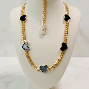 Yudy&Sussy Gold Plated 14k Bracelet & Necklace Set with Heart Details - Elegant Jewelry for Women