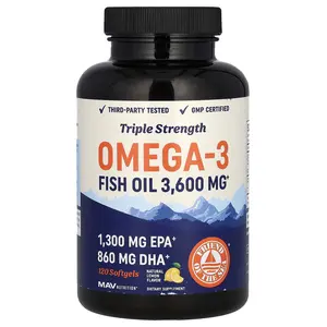 MAV Nutrition Omega-3 Fish Oil, Triple Strength, Natural Lemon, 120 Softgels