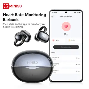 MINISO MS503 Heart Rate Monitoring Earbuds, Support Heart Rate and Blood Oxygen Detection,Clip On Wireless Headphones, Bluetooth 6.0 Earphones,  IPX5 Waterproof Audio Earbuds for Music & Calls, Comfortable for Sports