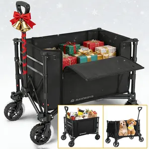 [Free-ship]3 in 1 Collapsible Wagon Converts to Bench, 220lbs Foldable Wagon Cart with Wheels, 120L Shopping Cart for Groceries Folding Utility Wagon for Beach, Garden, Camping, Sport, Black,dog  outdoor wagon