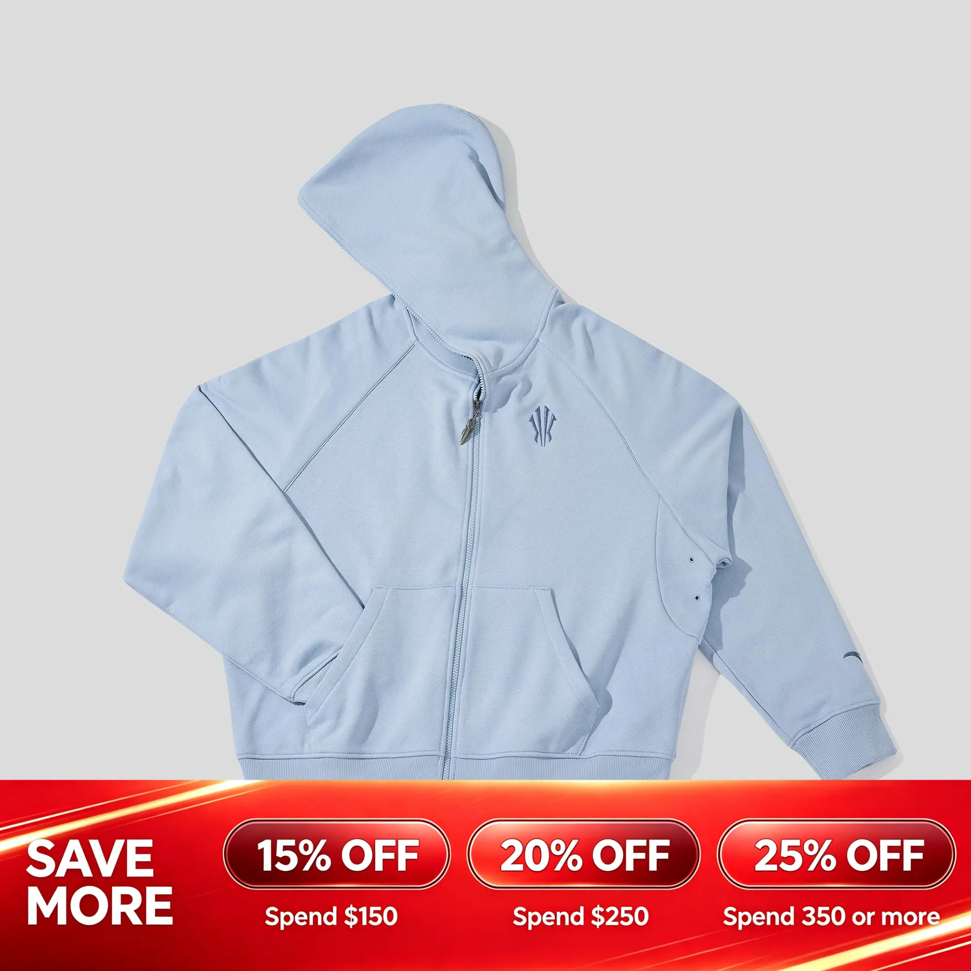 ANTA Unisex Hélà Lotus FZ Hoodie Kyrie Irving Fashionable Light Blue Sports