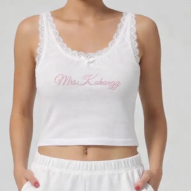 Embroidered Mrs Lace Crop Tank