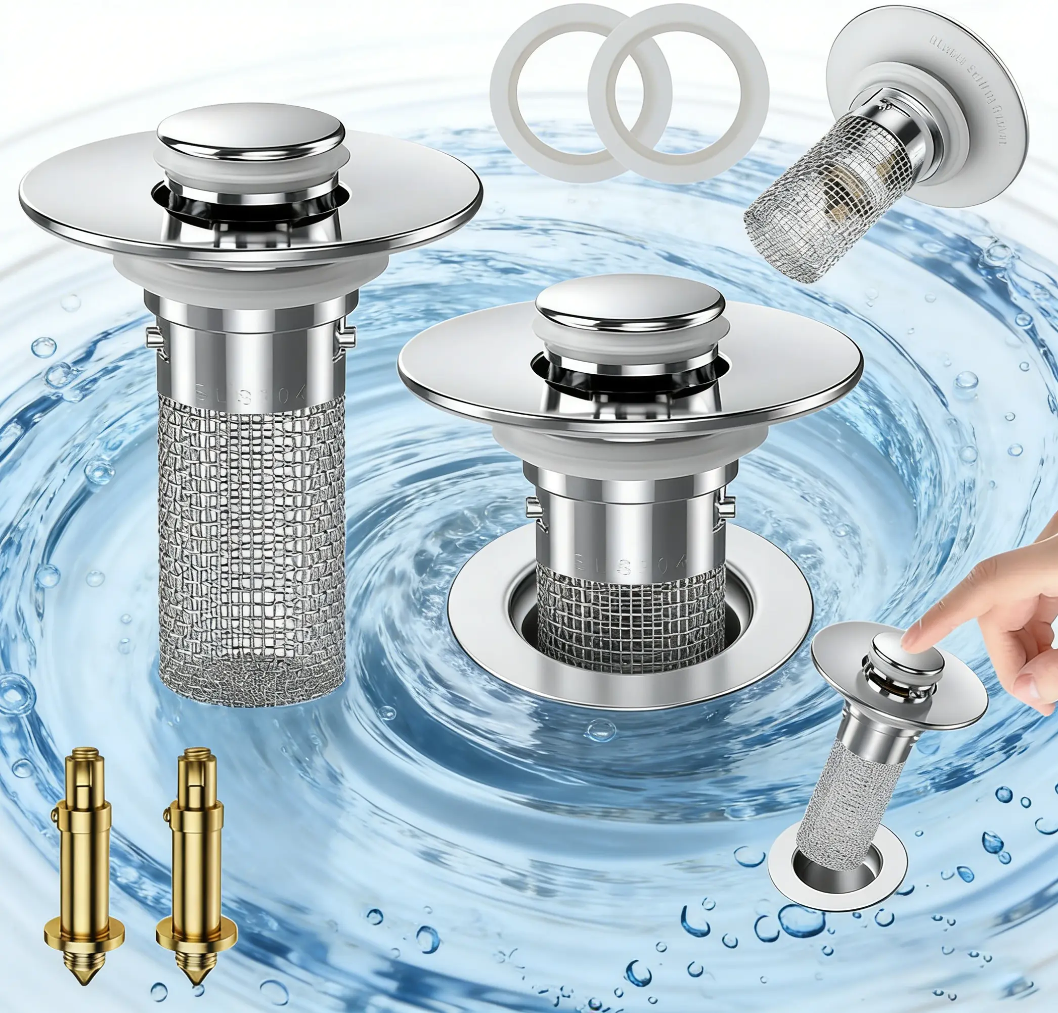 Stainless Steel Brass Bath Tub Drain Stopper - Universal Removable Filter, Pop-Up Anti-Clogging, Anti-Odor Metal Bathroom Accessory, Bath Tub Drain Stoppers
