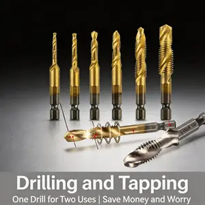 Self Tapping Drill & Tap Combo Bit, Combined Drill Tap Bit for Copper Aluminum Iron, Screw Tap Drill Bit for Threading Hole Tapping, Metal Installation and Processing Essential