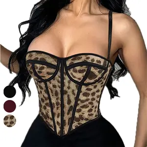 ApperlothA Women's leopard Corsets Tops - None stretchy, Boned Adjustable Straps shapewear Tops - Overbust Bustier Crop Cami Top Festival Outfits - Valentine Outfits SpringStatements