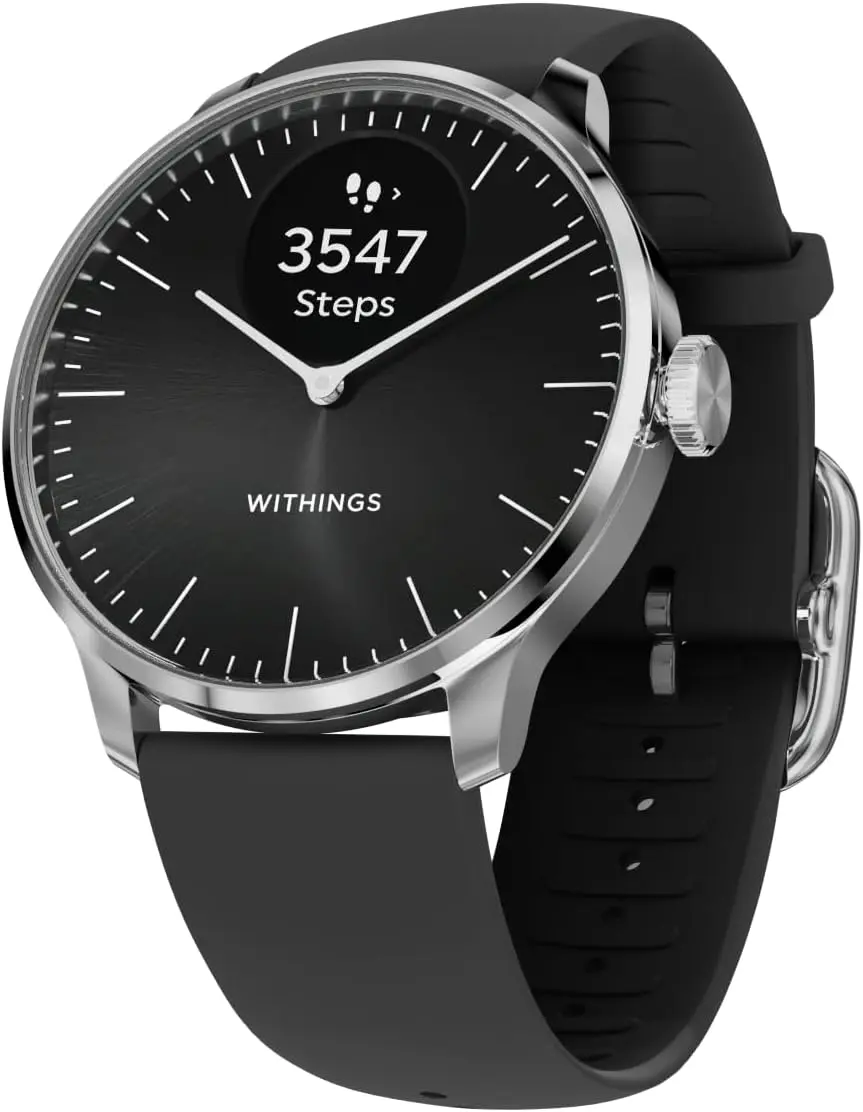 Withings ScanWatch Light - Hybrid Smart Watch, Heart Rate Monitoring, Fitness Tracker, Cycle Tracker, Sleep Monitoring, Black & Silver, 37mm
