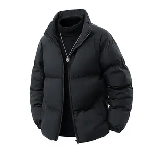 Men's Trendy Black Puffer Jacket - Loose Fit, Oversized Design, Full Zip Closure, Perfect Winter Casual & Streetwear Layering Piece