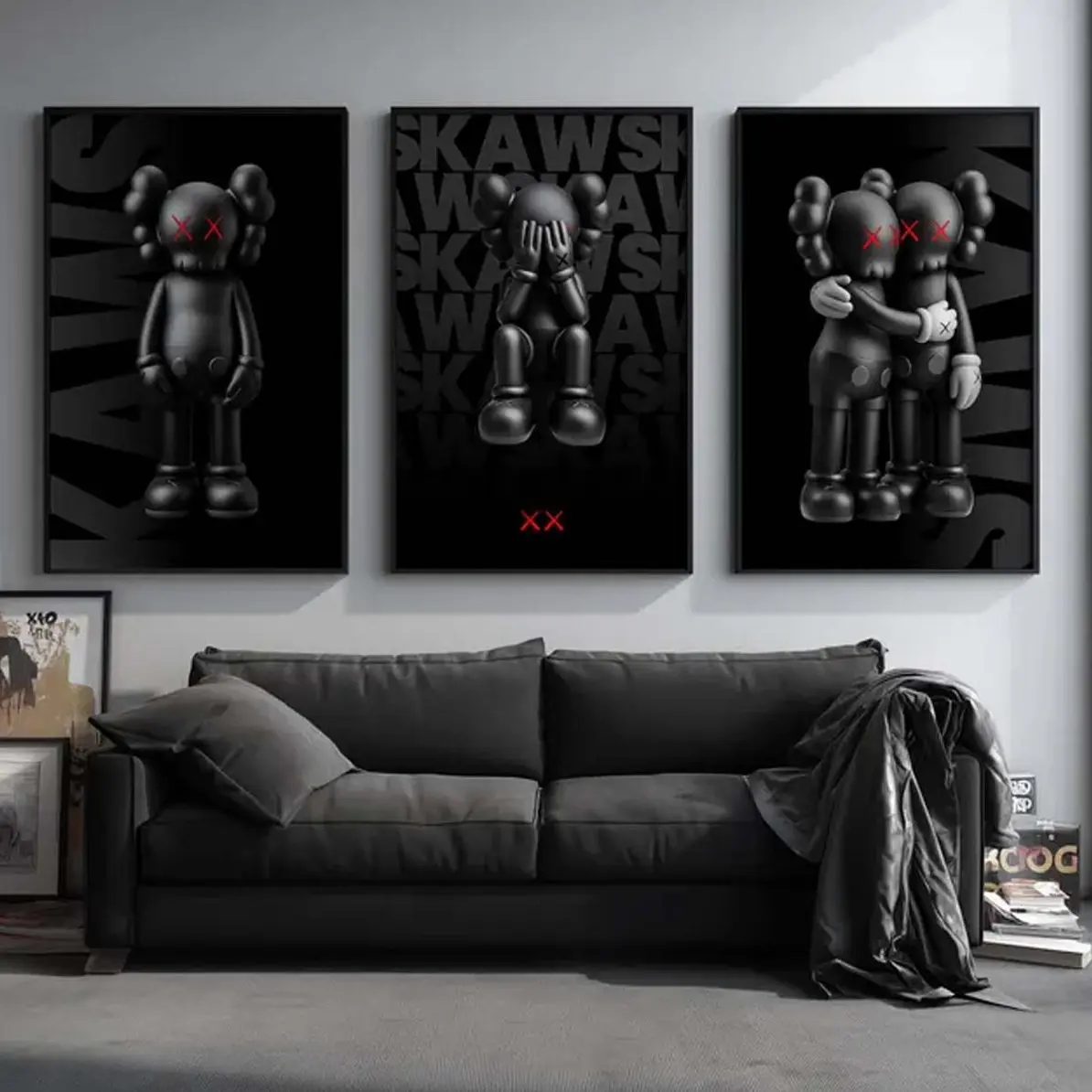 Set of 3 Black & Red KAWS Hypebeast Decor Prints Home Decor Poster Unframed HD Print Home Office Decor Unique Trendy Christmas Gift
