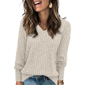 Womens Sweatshirts V Neck Long Sleeve Shirts Loose Casual Fall Fashion Sweaters S-2XL