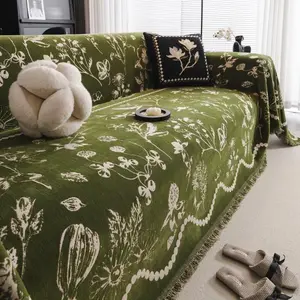 Floral Pattern Sofa Cover, Sofa Couch Covers, 1 Count Non-slip Sofa Blanket, Soft Sofa Cover with Tassel Design, Sofa Bed Decor for Home Living Room