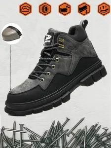 Men Women Safety Shoes Waterproof PU Leather Upper Rubber Sole Steel Toe Cap Kevlar Padding Sizes 38-48 Casual All Seasons Walking Shoes