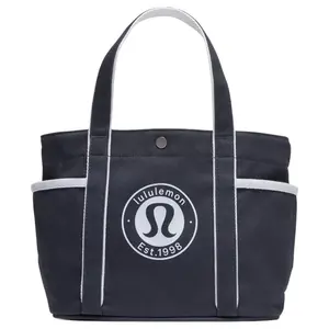 Lululemon Daily 6.5L Cotton Tote Bag with Multiple Pockets for Men and Women in Navy and Starch Blue