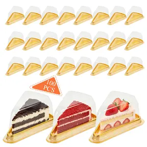 100 Pack Cake Slice Containers, Clear Plastic Cake Containers Disposable Cheesecake Containers Individual Cake Pie Slice Boxes with Lids for Small Pies Snack Dessert