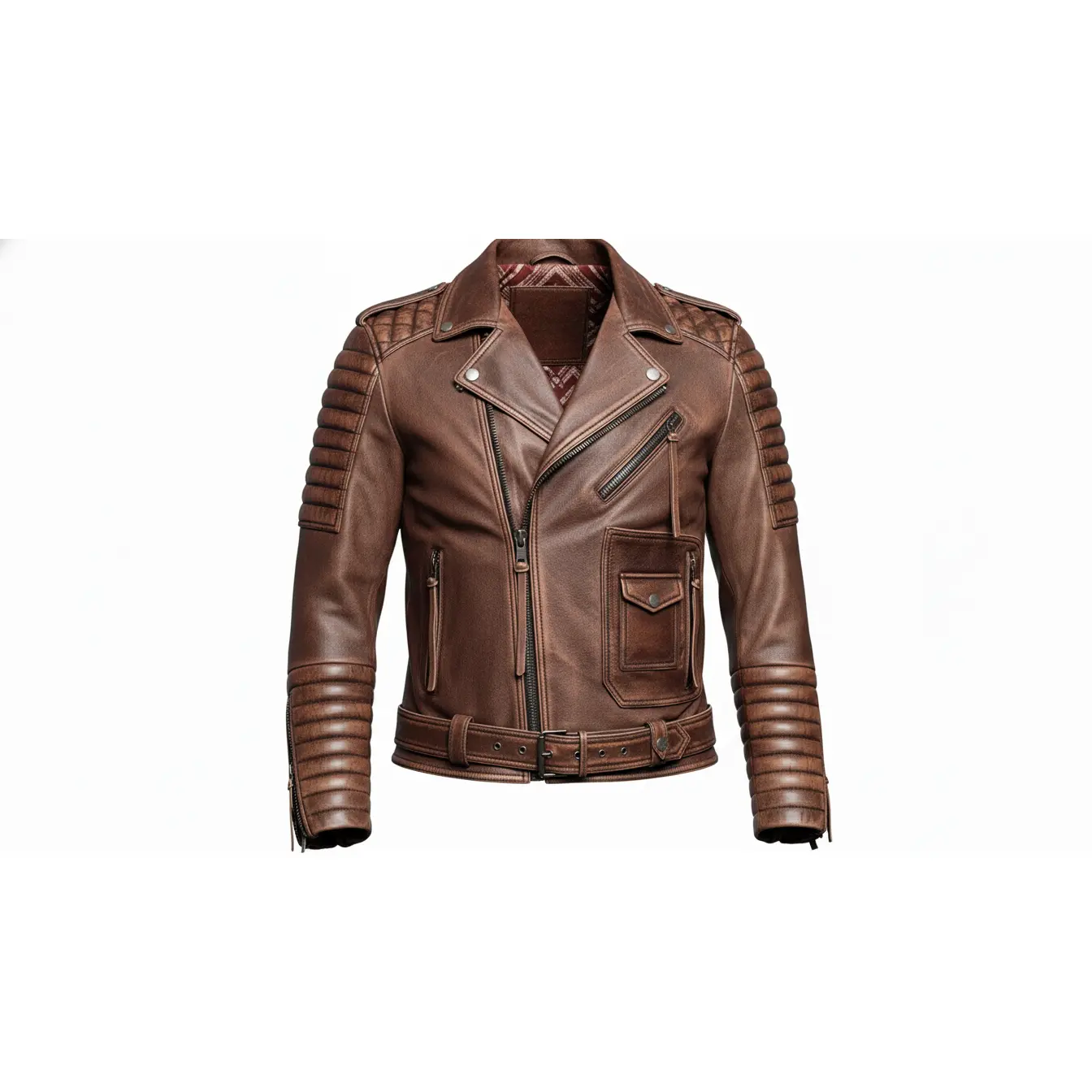 Men’s Brown Genuine Leather Café Racer Motorcycle Biker Moto Quilted Jacket
