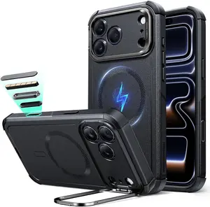 iPhone 17 Pro Max Case with Stash Stand, 7X Military-Grade Drop Protection with Camera Control, Shock-Absorbing Phone Rugged Cover, Compatible with MagSafe Accessories, Cyber Series