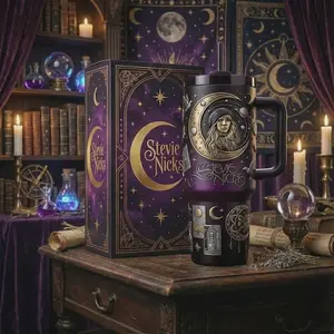 Stevie Nicks 40oz Tumbler With Handle Witchy Moon Vibes Insulated Cup Fleetwood Mac Fan Gift Boho Travel Mug Gypsy Style Iced Coffee Cup