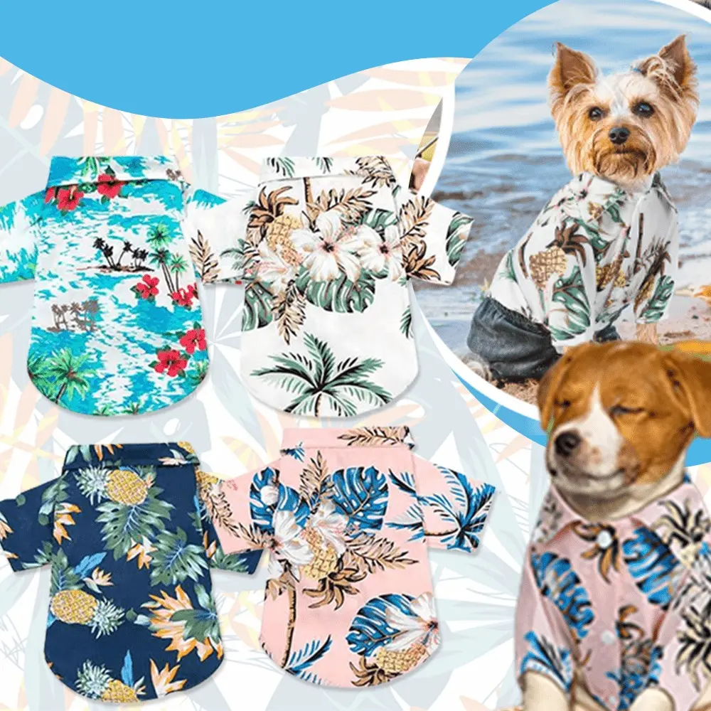 4-Pcs Breathable Chiffon Fabric Floral Puppy Hawaiian Tropical Beach T-Shirts - Easy On/Off Summer Apparel for Small-Medium Dogs, Ideal for Traveling, Parties