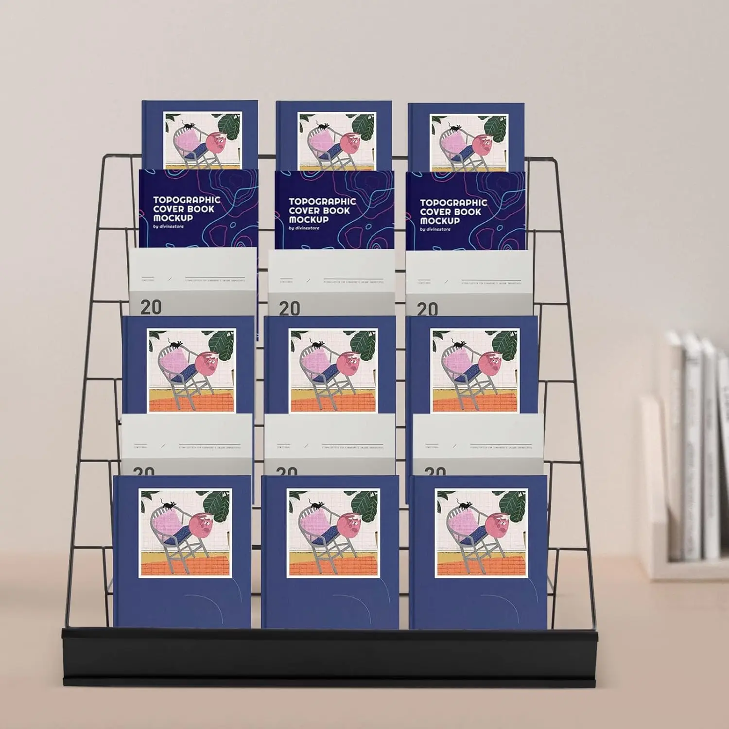 6 Tier Book Display Rack, Comic Book Display Wire Rack Greeting Card Display with Panel Fence, 18" Brochure Display Stand Tabletop CD Display Magazine Rack for Library Classroom (Black) Organiser Shelf