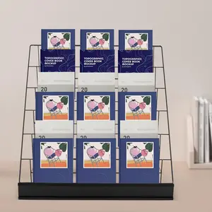 6 Tier Book Display Rack, Comic Book Display Wire Rack Greeting Card Display with Panel Fence, 18" Brochure Display Stand Tabletop CD Display Magazine Rack for Library Classroom (Black) Organiser Shelf