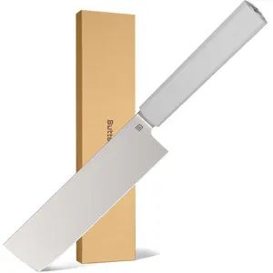 Butterfork Purest 6.2'' Nakiri Knife with Oak Sheath, AR-RMP9 Stainless Steel, Replaceable ABS Handle, Light Grey