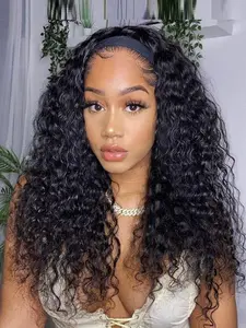 26 Inch Long Deep Wave Headband Wig, Natural Fluffy Wigs with Hair Band for Women & Girls, Synthetic  Wigs for Party, Curly Headband Wig, Daily Hairstyle Ideas