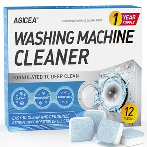 AGICEA Washing Machine Cleaner Descaler 12 Pack - Deep Cleaning Tablets For HE Front Loader & Top Load Washer, Septic Safe Eco-Friendly Deodorizer, Clean Inside Drum And Laundry Tub Seal - 12 Month Supply  Multifunction Strong Deodorization