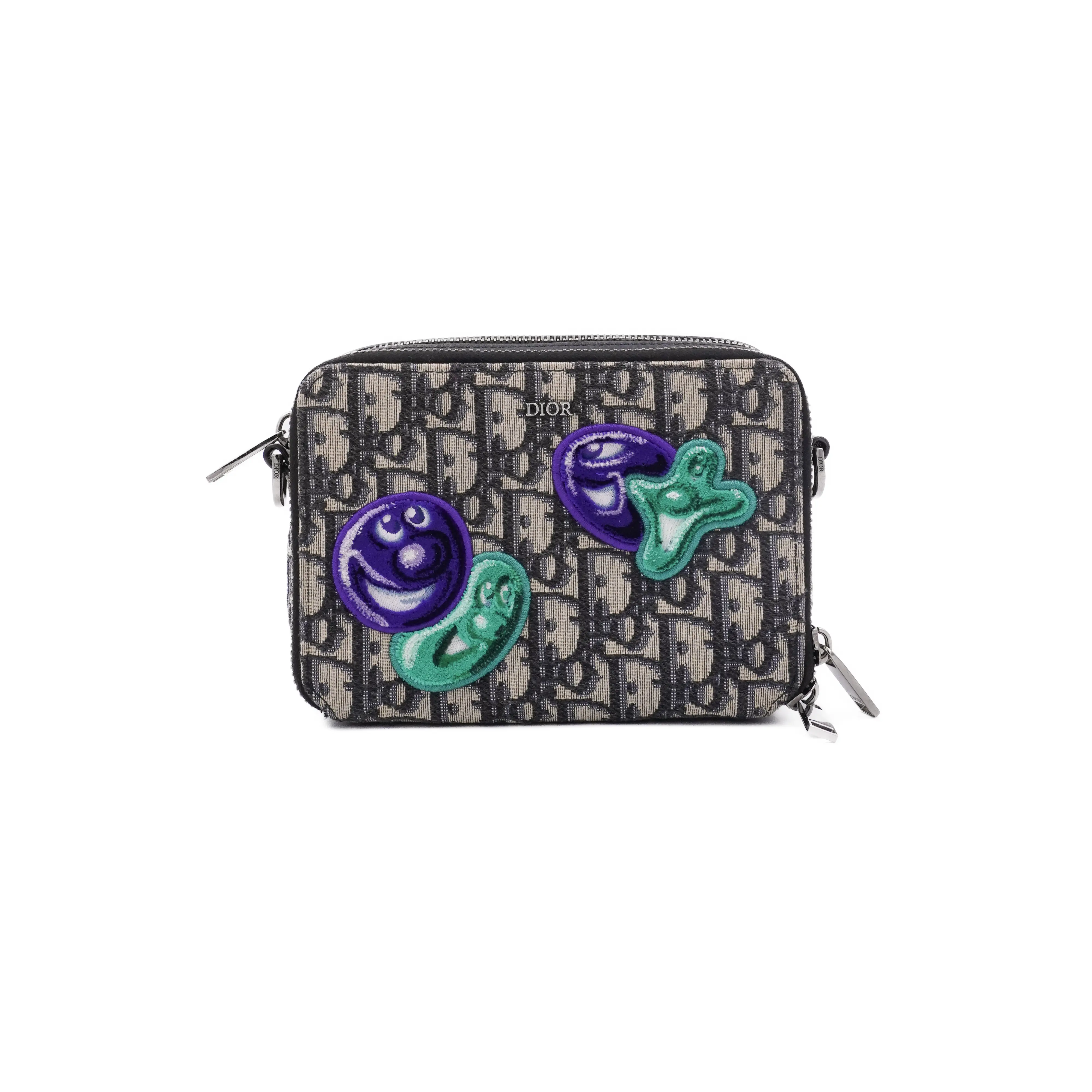 Pre-owned Dior Canvas Clutches & Wristlets Oblique Jacquard Arist Patch Pouch JM AZ231